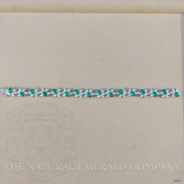 6.57 Ct.Tw. Emerald Natural Diamond Antique Style Bracelet, 18K White Gold