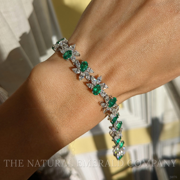 6.57 Ct.Tw. Emerald Natural Diamond Antique Style Bracelet, 18K White Gold