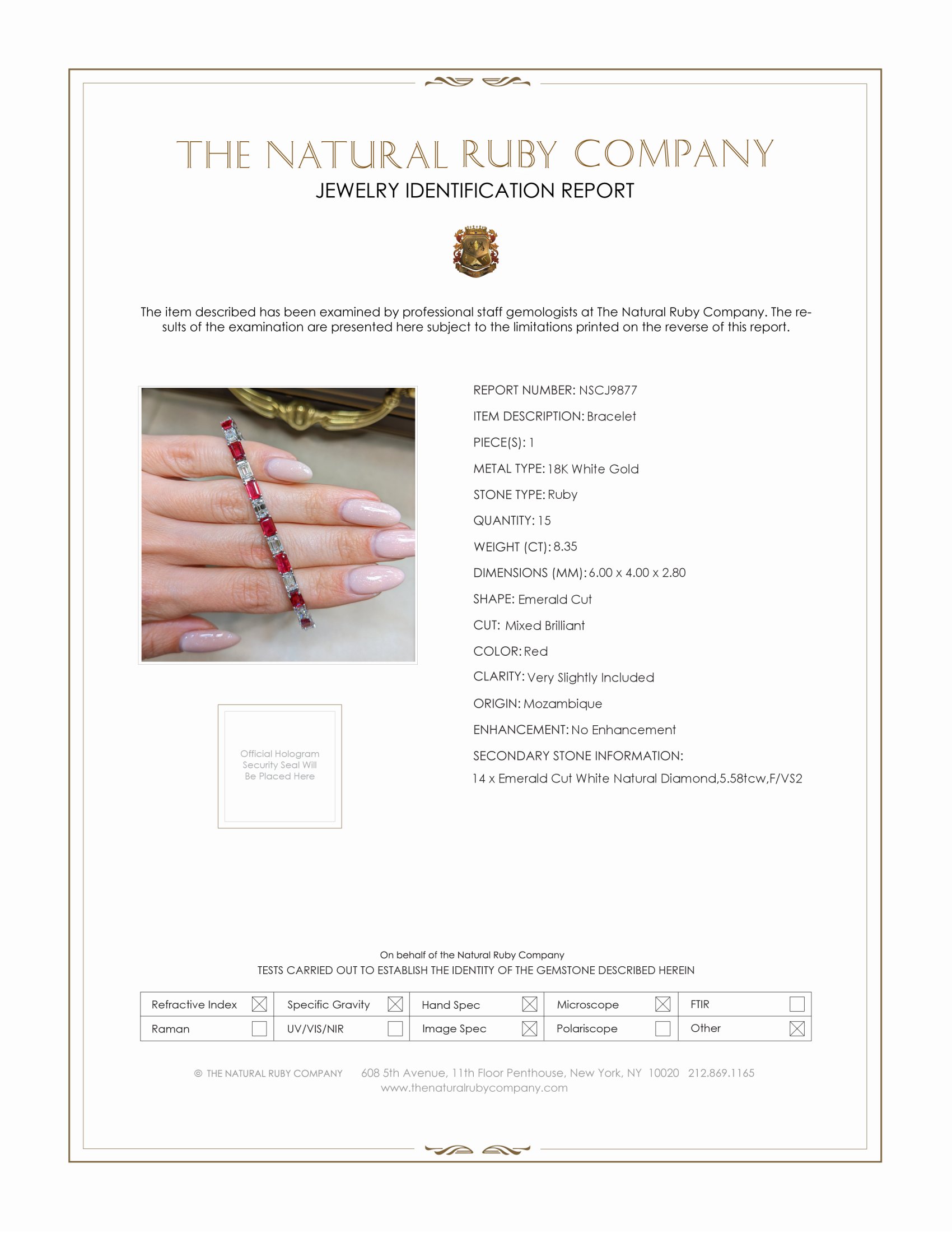 8.35 Ct.Tw. Ruby Natural Diamond Tennis/Line Bracelet, 18K White Gold