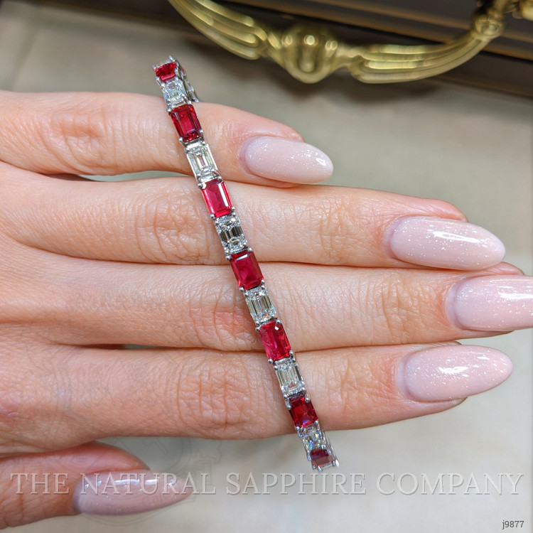 8.35 Ct.Tw. Ruby Natural Diamond Tennis/Line Bracelet, 18K White Gold