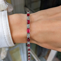 8.35 Ct.Tw. Ruby Natural Diamond Tennis/Line Bracelet, 18K White Gold Image