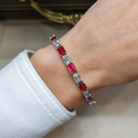 8.35 Ct.Tw. Ruby Natural Diamond Tennis/Line Bracelet, 18K White Gold Image