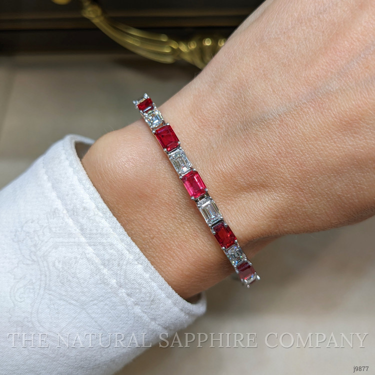 8.35 Ct.Tw. Ruby Natural Diamond Tennis/Line Bracelet, 18K White Gold