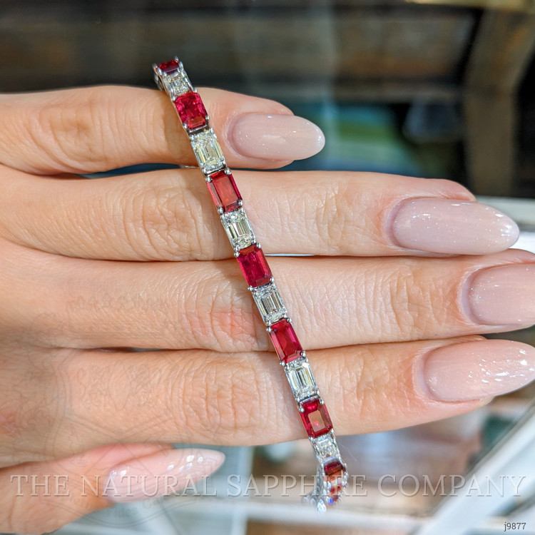 8.35 Ct.Tw. Ruby Natural Diamond Tennis/Line Bracelet, 18K White Gold