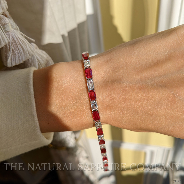 8.35 Ct.Tw. Ruby Natural Diamond Tennis/Line Bracelet, 18K White Gold