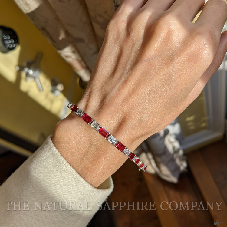 8.35 Ct.Tw. Ruby Natural Diamond Tennis/Line Bracelet, 18K White Gold