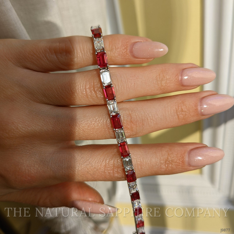 8.35 Ct.Tw. Ruby Natural Diamond Tennis/Line Bracelet, 18K White Gold