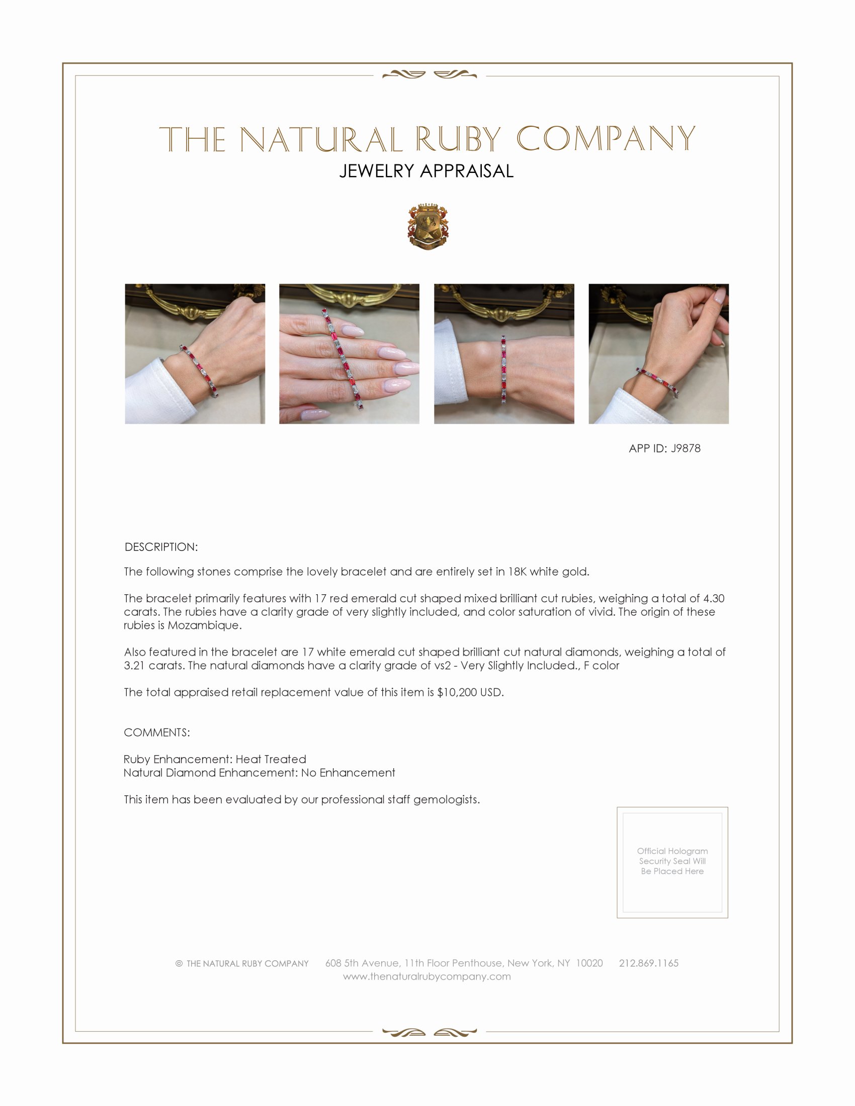 4.30 Ct.Tw. Ruby and Natural Diamond Tennis/Line Bracelet, 18K White Gold