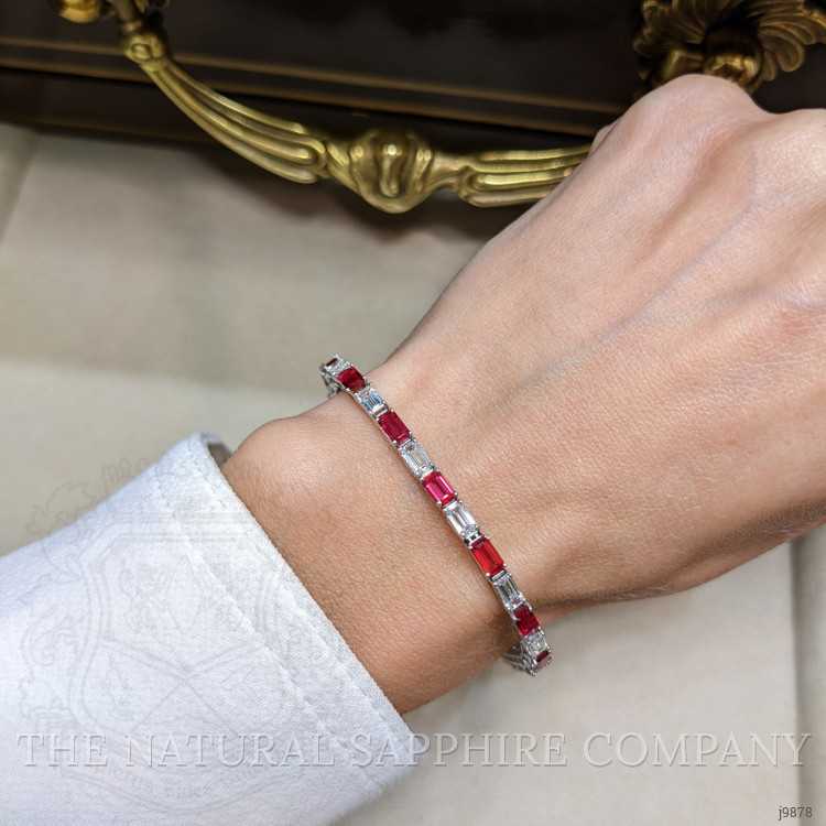 4.30 Ct.Tw. Ruby Natural Diamond Tennis/Line Bracelet, 18K White Gold
