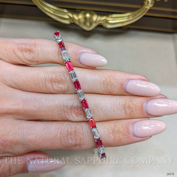 4.30 Ct.Tw. Ruby Natural Diamond Tennis/Line Bracelet, 18K White Gold