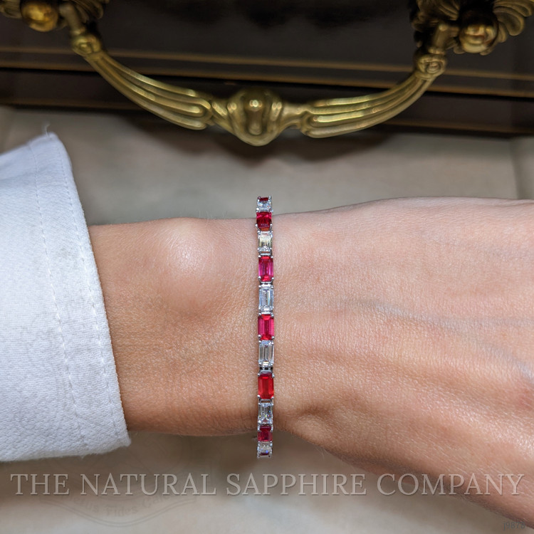 4.30 Ct.Tw. Ruby Natural Diamond Tennis/Line Bracelet, 18K White Gold