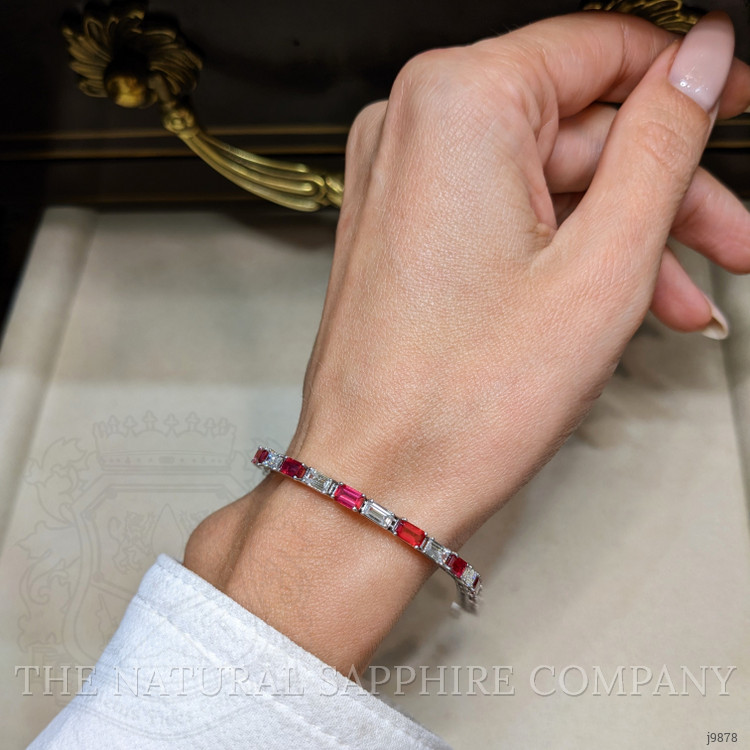 4.30 Ct.Tw. Ruby Natural Diamond Tennis/Line Bracelet, 18K White Gold