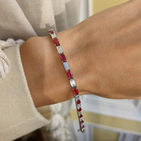 4.30 Ct.Tw. Ruby Natural Diamond Tennis/Line Bracelet, 18K White Gold Life Style