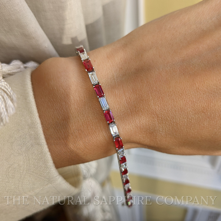 4.30 Ct.Tw. Ruby Natural Diamond Tennis/Line Bracelet, 18K White Gold