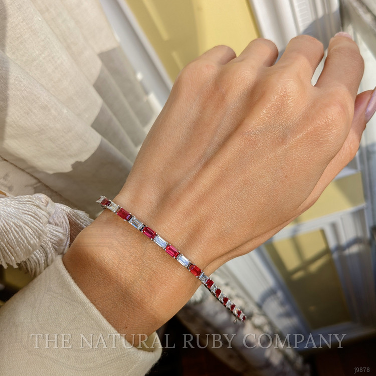 4.30 Ct.Tw. Ruby Natural Diamond Tennis/Line Bracelet, 18K White Gold