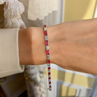 4.30 Ct.Tw. Ruby Natural Diamond Tennis/Line Bracelet, 18K White Gold Life Style