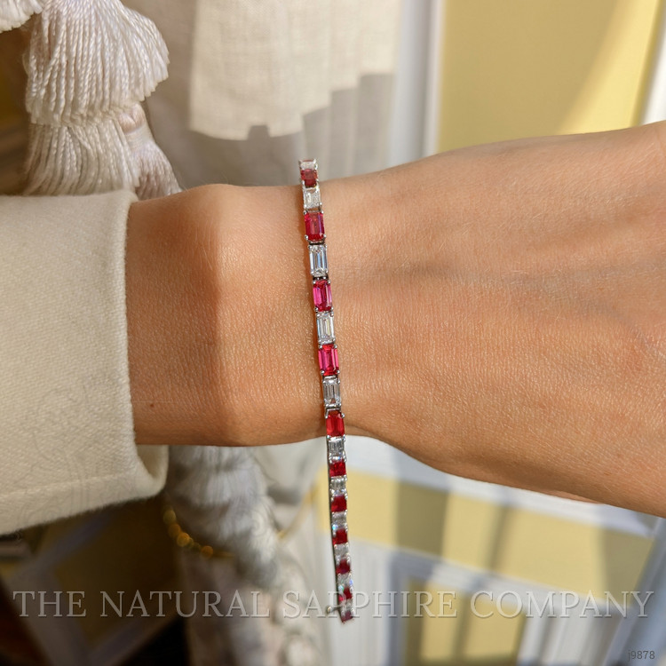 4.30 Ct.Tw. Ruby Natural Diamond Tennis/Line Bracelet, 18K White Gold