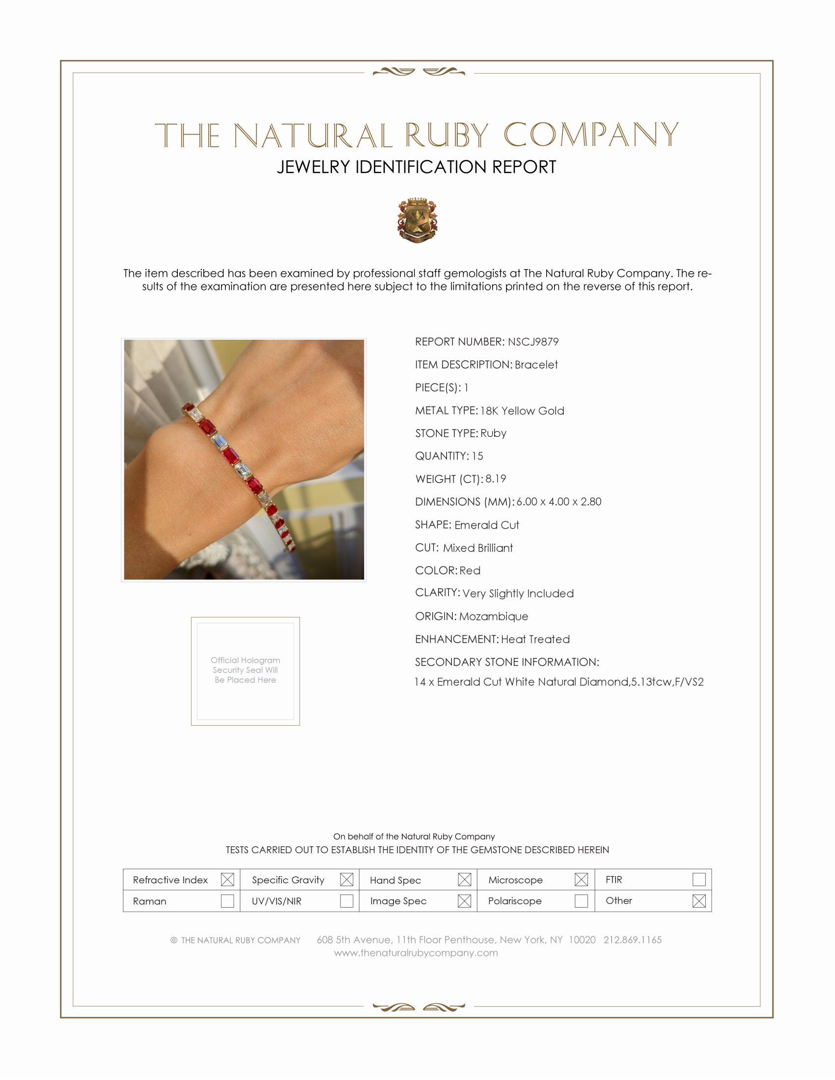 8.19 Ct.Tw. Ruby and Natural Diamond Tennis/Line Bracelet, 18K Yellow Gold