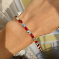 8.19 Ct.Tw. Ruby Natural Diamond Tennis/Line Bracelet, 18K Yellow Gold Image