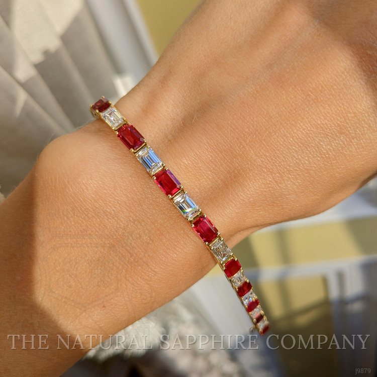 8.19 Ct.Tw. Ruby Natural Diamond Tennis/Line Bracelet, 18K Yellow Gold