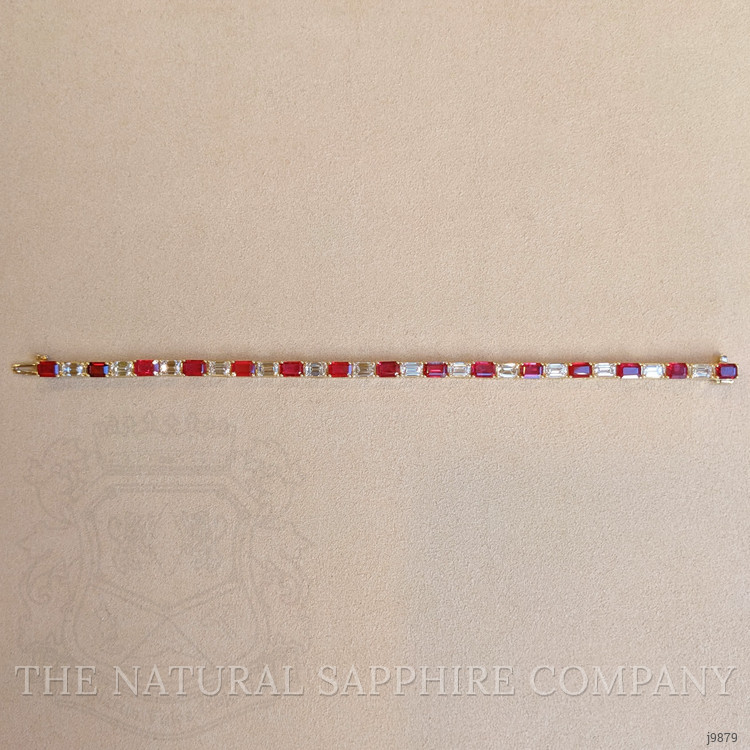 8.19 Ct.Tw. Ruby Natural Diamond Tennis/Line Bracelet, 18K Yellow Gold