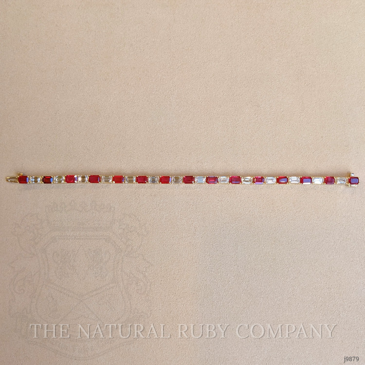 8.19 Ct.Tw. Ruby Natural Diamond Tennis/Line Bracelet, 18K Yellow Gold
