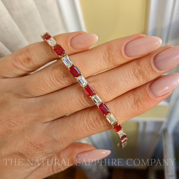 8.19 Ct.Tw. Ruby Natural Diamond Tennis/Line Bracelet, 18K Yellow Gold