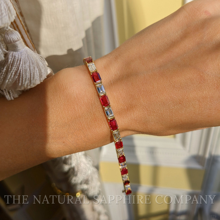 8.19 Ct.Tw. Ruby Natural Diamond Tennis/Line Bracelet, 18K Yellow Gold