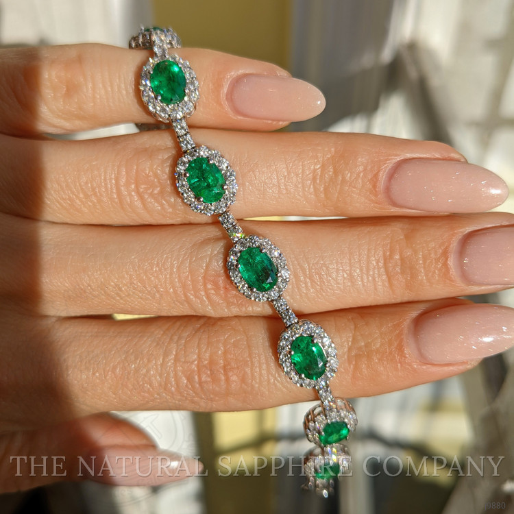 7.47 Ct.Tw. Emerald Natural Diamond Pave Bracelet, 14K White Gold