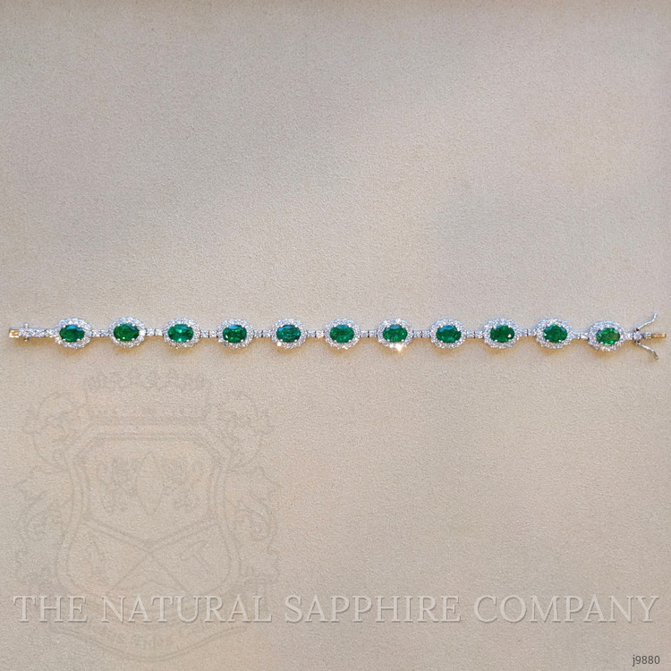 7.47 Ct.Tw. Emerald Natural Diamond Pave Bracelet, 14K White Gold