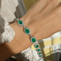 7.47 Ct.Tw. Emerald Natural Diamond Pave Bracelet, 14K White Gold Image