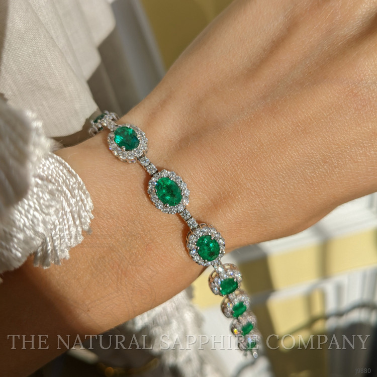 7.47 Ct.Tw. Emerald Natural Diamond Pave Bracelet, 14K White Gold