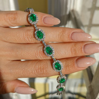 7.47 Ct.Tw. Emerald Natural Diamond Pave Bracelet, 14K White Gold Image