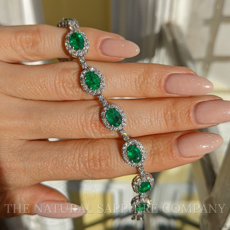 7.47 Ct.Tw. Emerald Natural Diamond Pave Bracelet, 14K White Gold