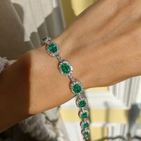 7.47 Ct.Tw. Emerald Natural Diamond Pave Bracelet, 14K White Gold Life Style