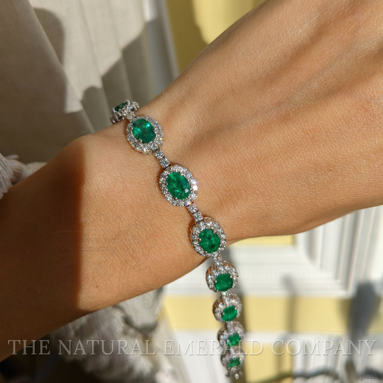 7.47 Ct.Tw. Emerald Natural Diamond Pave Bracelet, 14K White Gold