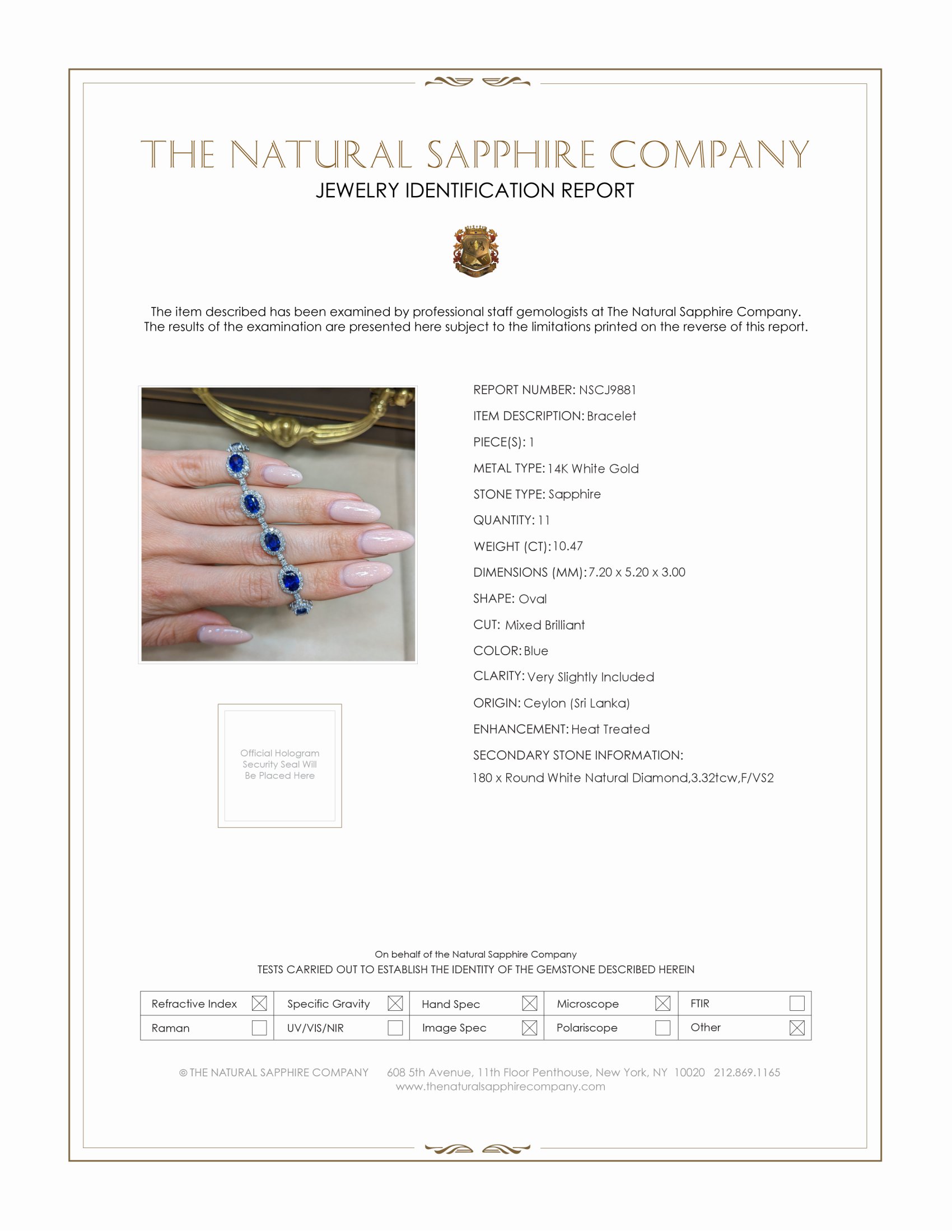 10.47 Ct.Tw. Blue Sapphire and Natural Diamond Tennis/Line Bracelet, 14K White Gold