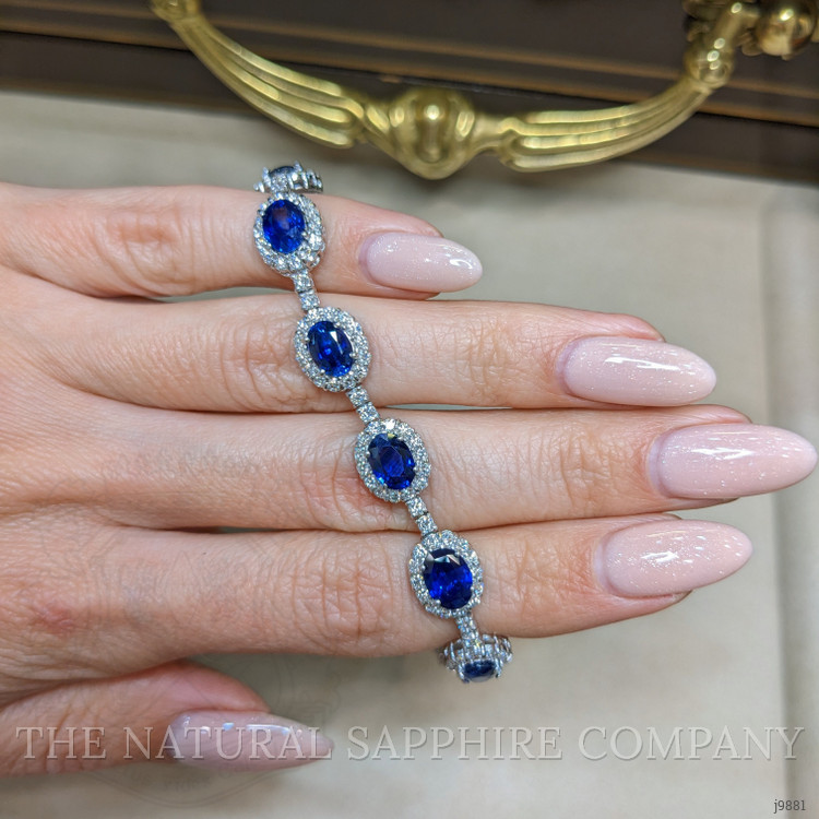 10.47 Ct.Tw. Blue Sapphire and Natural Diamond Tennis/Line Bracelet, 14K White Gold