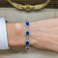 10.47 Ct.Tw. Blue Sapphire and Natural Diamond Tennis/Line Bracelet, 14K White Gold Image