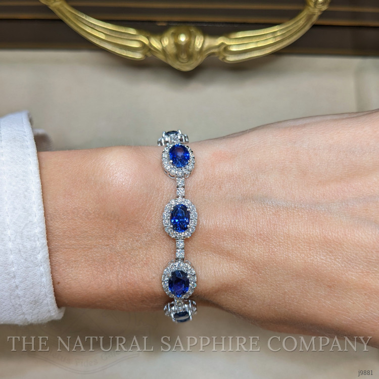 10.47 Ct.Tw. Blue Sapphire and Natural Diamond Tennis/Line Bracelet, 14K White Gold