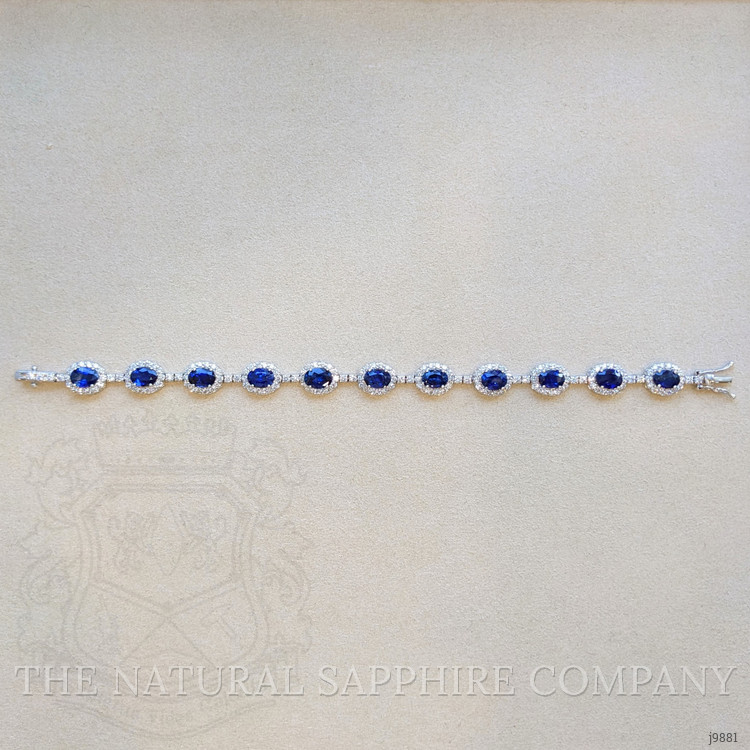 10.47 Ct.Tw. Blue Sapphire and Natural Diamond Tennis/Line Bracelet, 14K White Gold