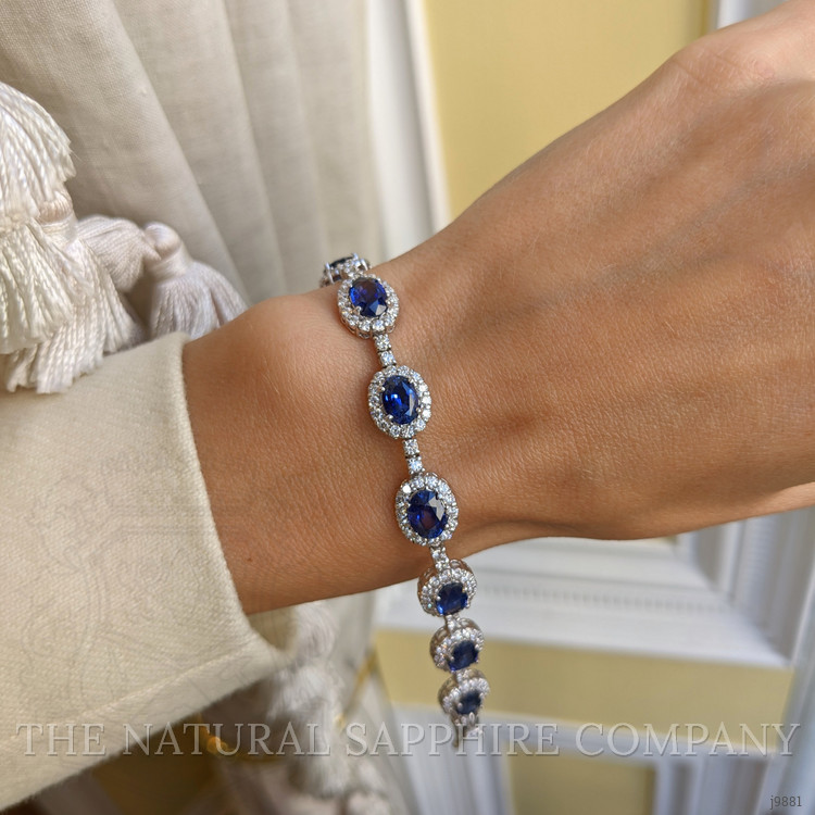 10.47 Ct.Tw. Blue Sapphire and Natural Diamond Tennis/Line Bracelet, 14K White Gold