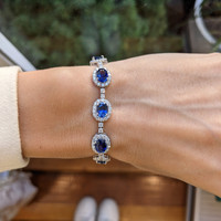 10.47 Ct.Tw. Blue Sapphire and Natural Diamond Tennis/Line Bracelet, 14K White Gold Life Style