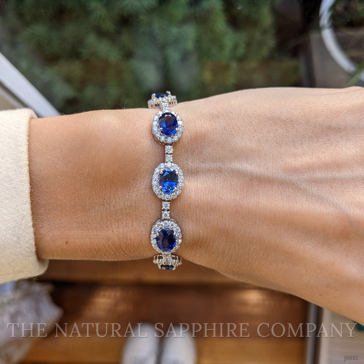 10.47 Ct.Tw. Blue Sapphire and Natural Diamond Tennis/Line Bracelet, 14K White Gold