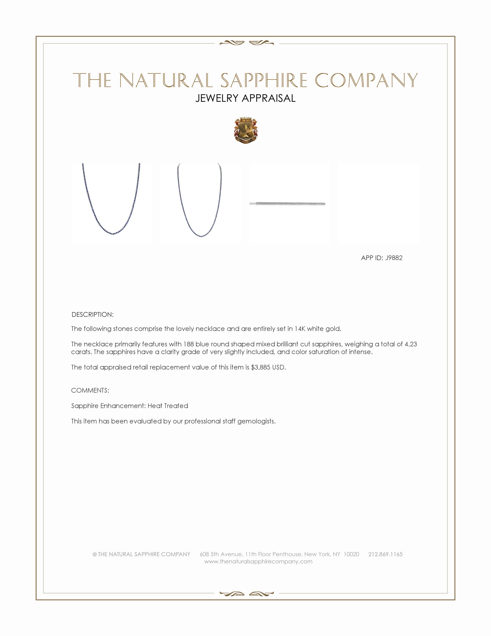 4.23 Ct. Blue Sapphire Tennis/Riviere Necklace, 14K White Gold