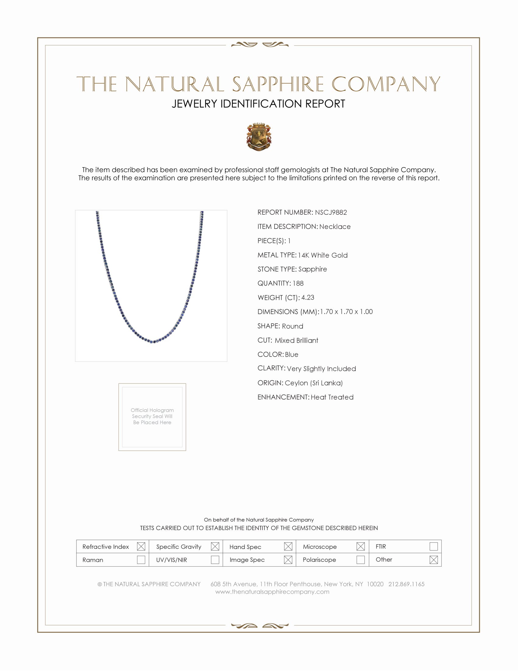 4.23 Ct. Blue Sapphire Tennis/Riviere Necklace, 14K White Gold