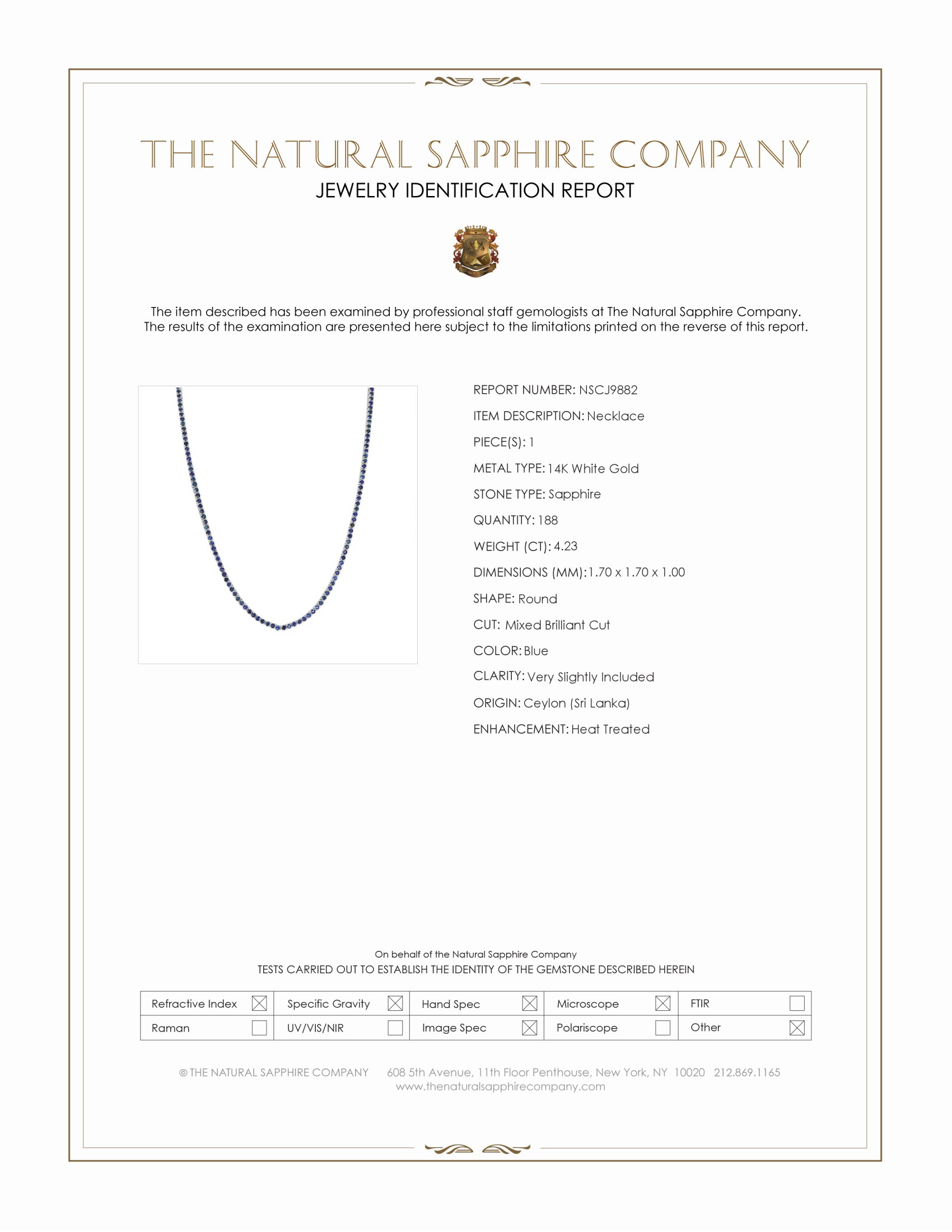 4.23 Ct. Blue Sapphire Tennis/Riviere Necklace, 14K White Gold