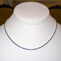4.23 Ct. Blue Sapphire Tennis/Riviere Necklace, 14K White Gold Life Style