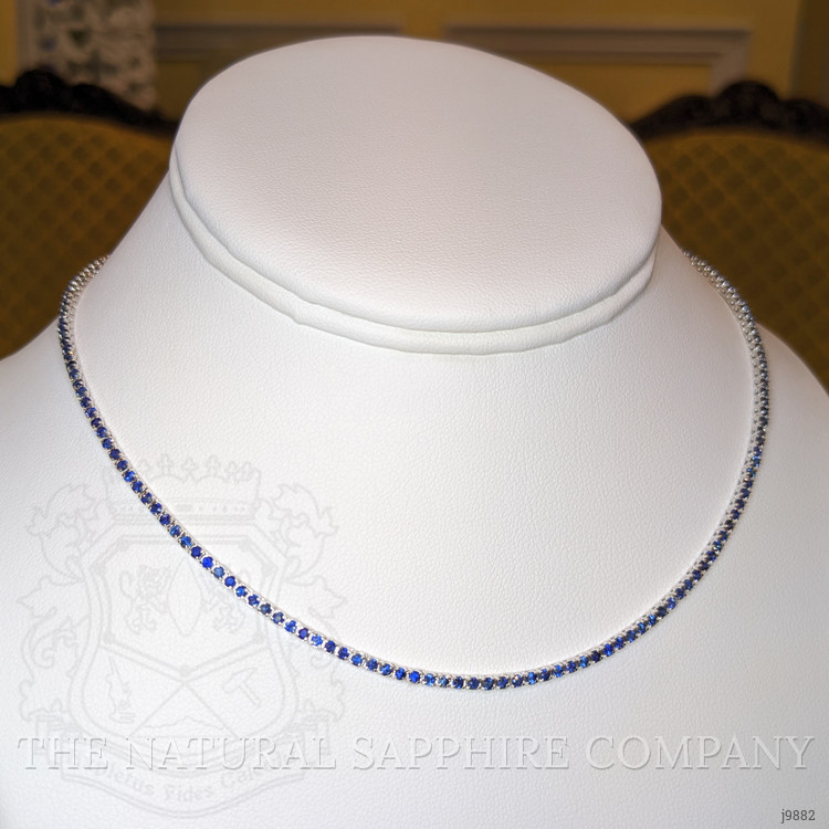 4.23 Ct. Blue Sapphire Tennis/Riviere Necklace, 14K White Gold