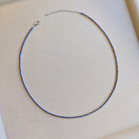 4.23 Ct. Blue Sapphire Tennis/Riviere Necklace, 14K White Gold Life Style